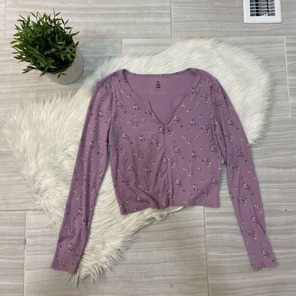Me To We Purple Floral Zip Up Long Sleeve - Picture 1 of 8